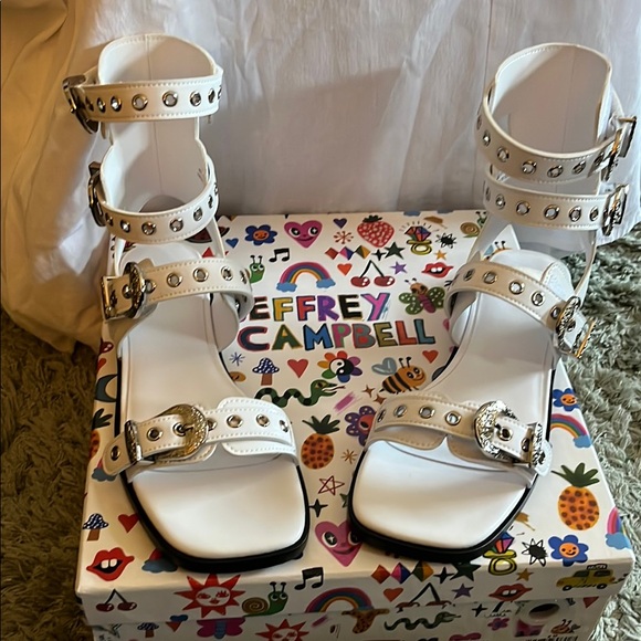 Jeffrey Campbell White Sandals with Silver Accents,All Products : American Fashion Style Bags On Sale